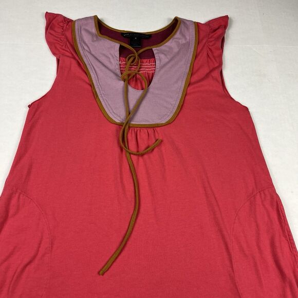 Marc By Marc Jacobs Two Toned Empire Waist Dress Cap Short Sleeve Tie Neck M - Picture 3 of 11